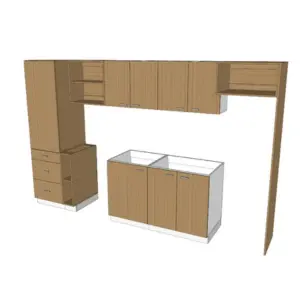 Un modelo 3D de muebles de cocina, creado por el servicio de diseñador de muebles 3d de Ferrenova.