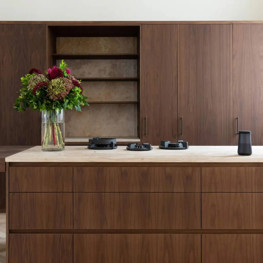 Muebles de Cocina con Enchape de Madera para Muebles Color Nogal