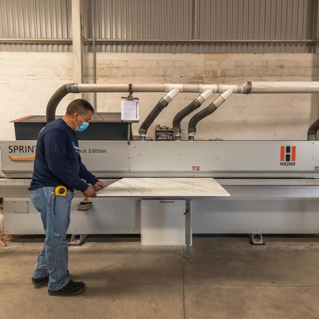 realizando el Enchapado de Melamina en el borde.