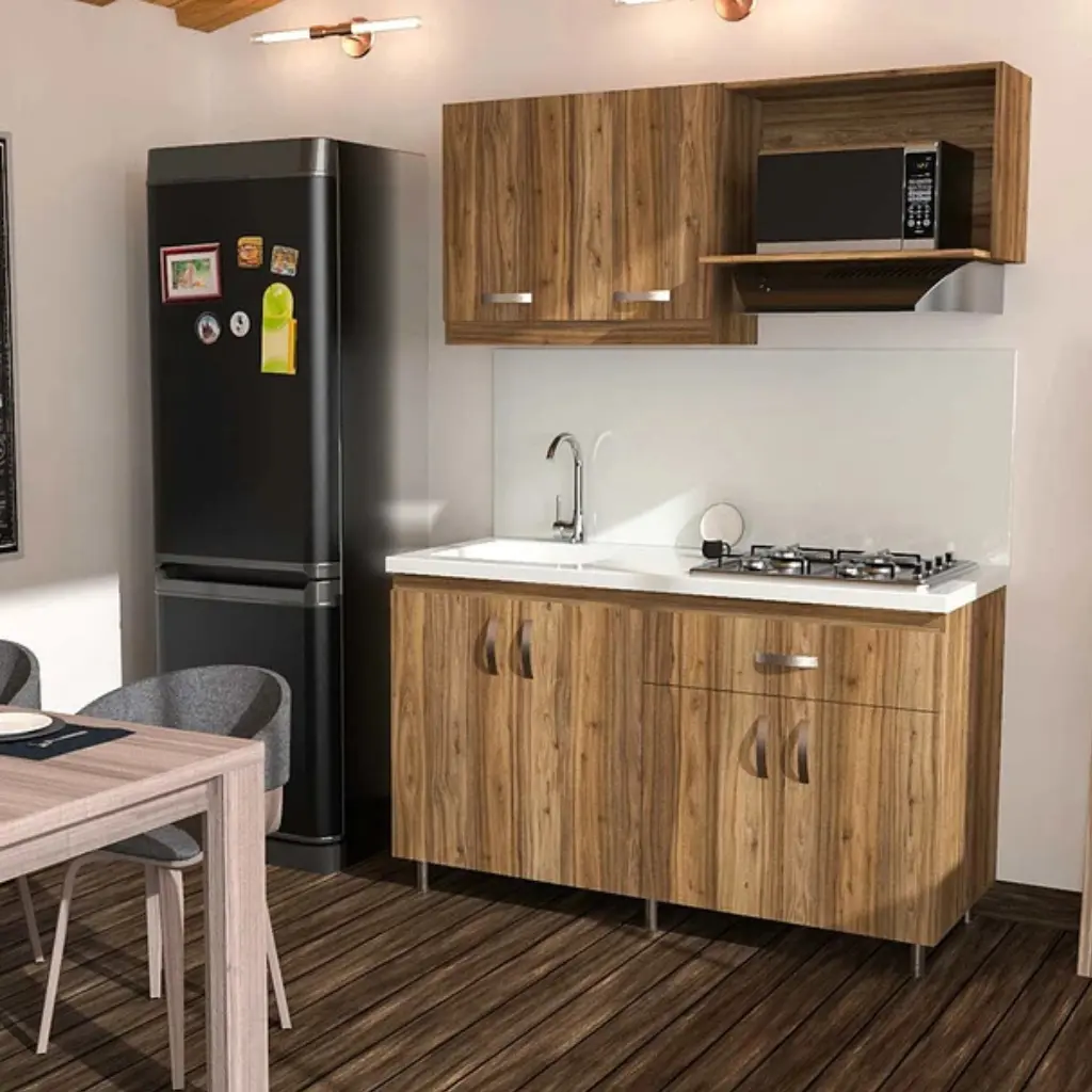 Enchapado para muebles de cocina de veta clara, demostrando su versatilidad en interiores.